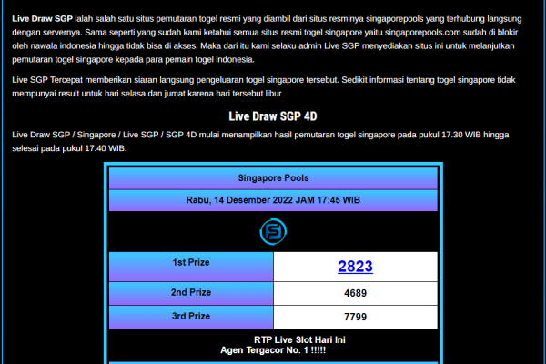 Result Live draw SGP Hanya Gunakan Prize 1